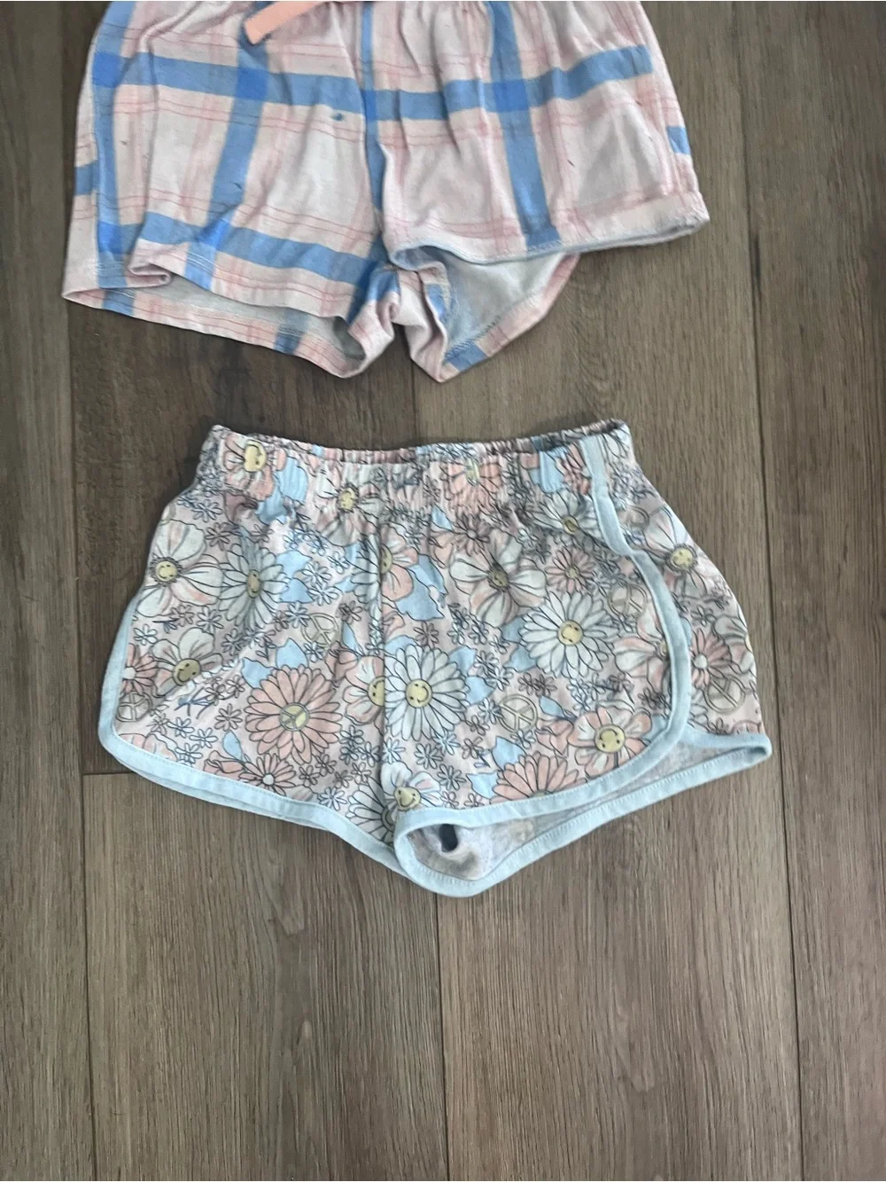 Pink & Blue Plaid and Floral Lounge Shorts Set